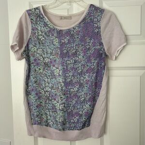 Hinge purple floral mixed media top size S ASO Lydia Martin